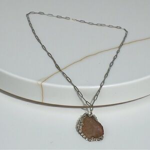 Pink Quartz Clear Rhinestone Paperclip Chain Necklace